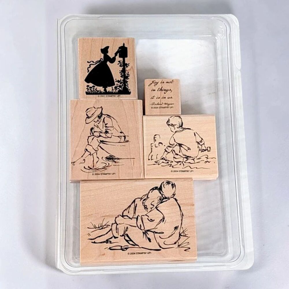 Stampin Up Vintage Wood Mounted Rubber Stamps Set Country People Victorian Lady